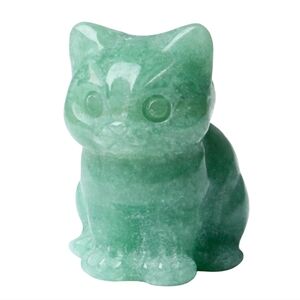 Green Aventurine Gemstone Kitty Miniature Carved Gem Cat Stone Figurine Cats